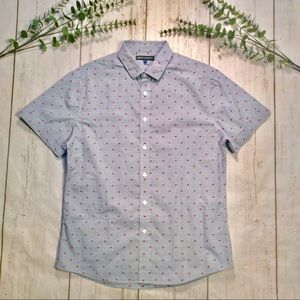 Vince Camuto Blue Check & Dot Short Sleeve Shirt